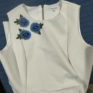 White/ Blue Floral Appliqué Sheath Casual Dress